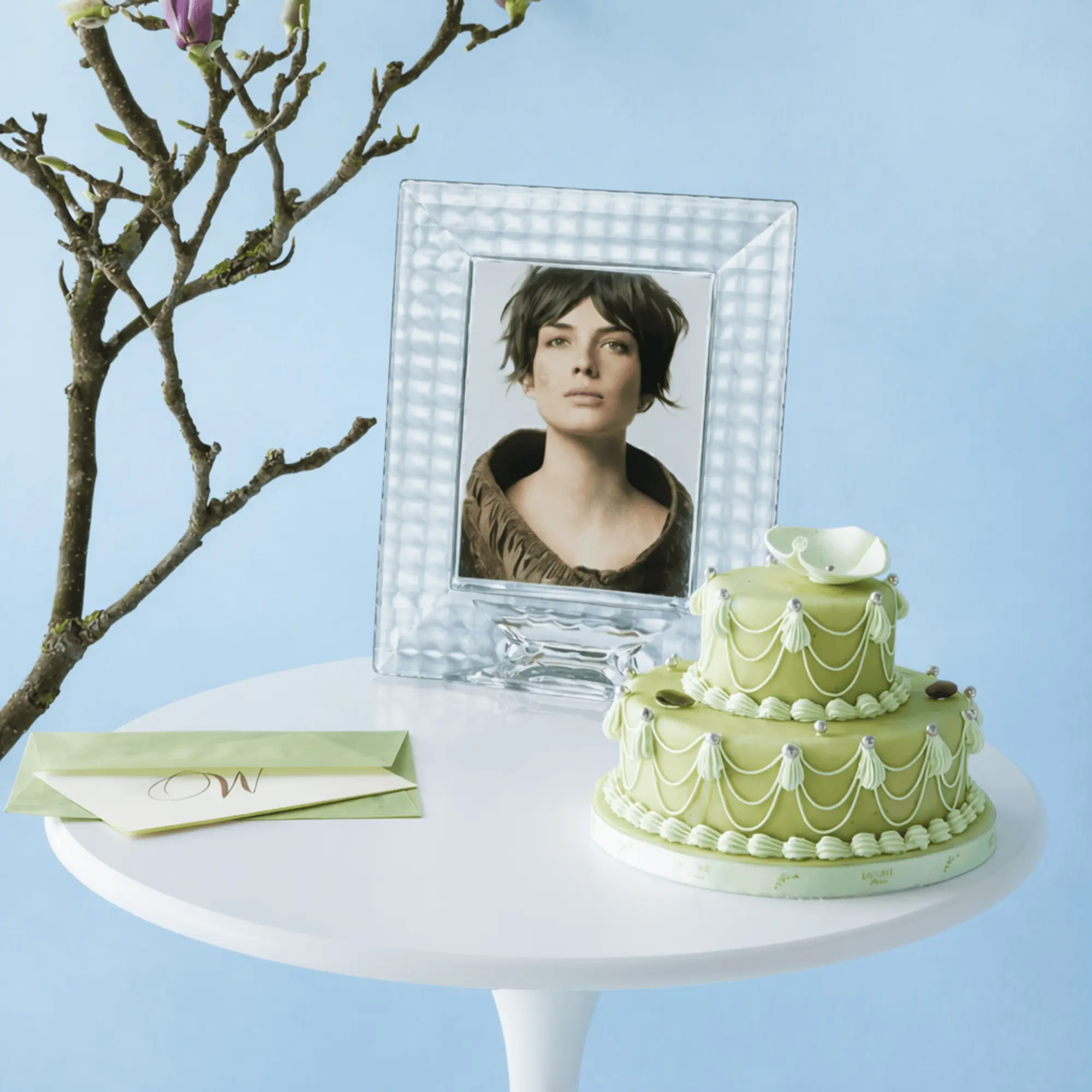 Ego-Alter premium vertical glass photo frame with diamond pattern on a white table for home decor.