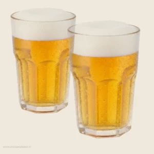 Two Nadir Figueiredo Bristol 520ml pub beer glasses filled with chilled beer and frothy foam.