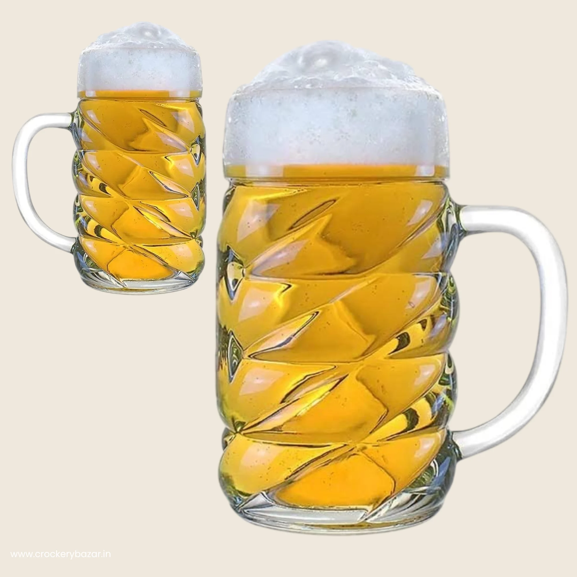 Ober Glas Diamond 500ml beer mug with a unique spiral pattern and thick glass handle.