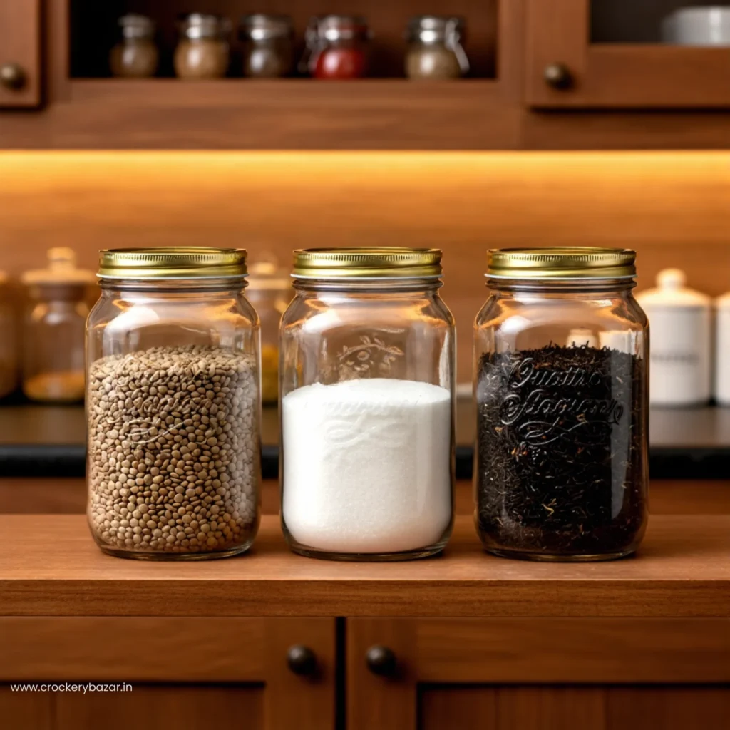 Bormioli Rocco Quattro Stagioni 1500ml glass storage jar placed in a kitchen lifestyle setting