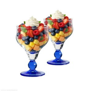 Set of 2 Bormioli Rocco Minorca dessert bowls, 455ml clear glass with cobalt blue infused stem.