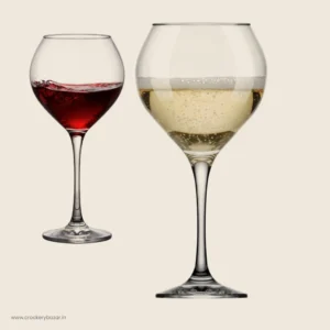 Two Nadir Prestige 600ml glasses showing red and white wine side-by-side.