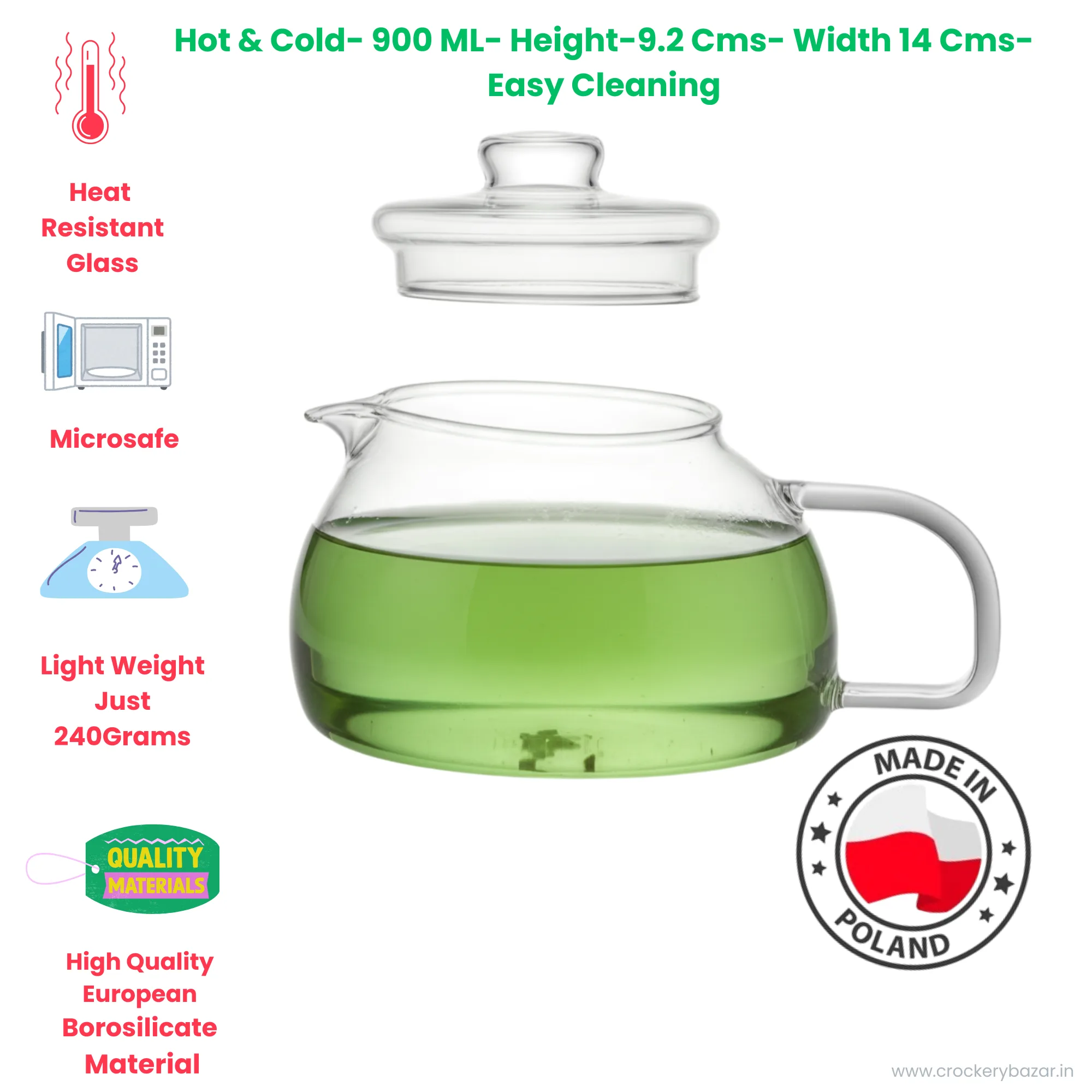 Termisil 900ml borosilicate glass carafe for hot and cold tea serving.