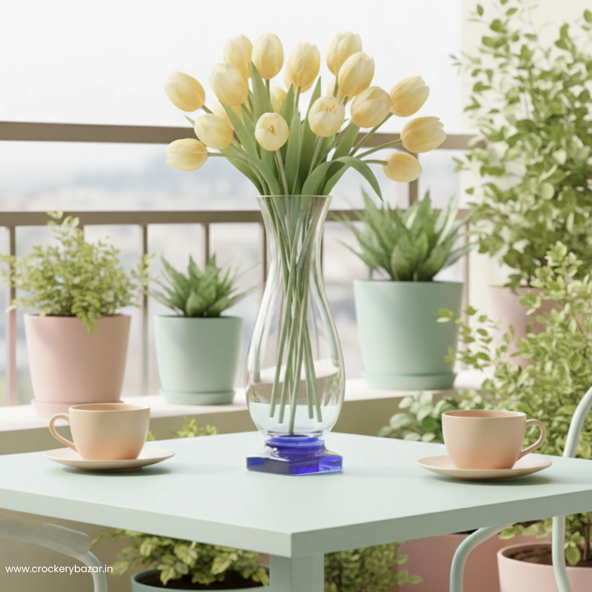 Bormioli Rocco Isbisco 17.2cm clear glass vase with square cobalt blue base