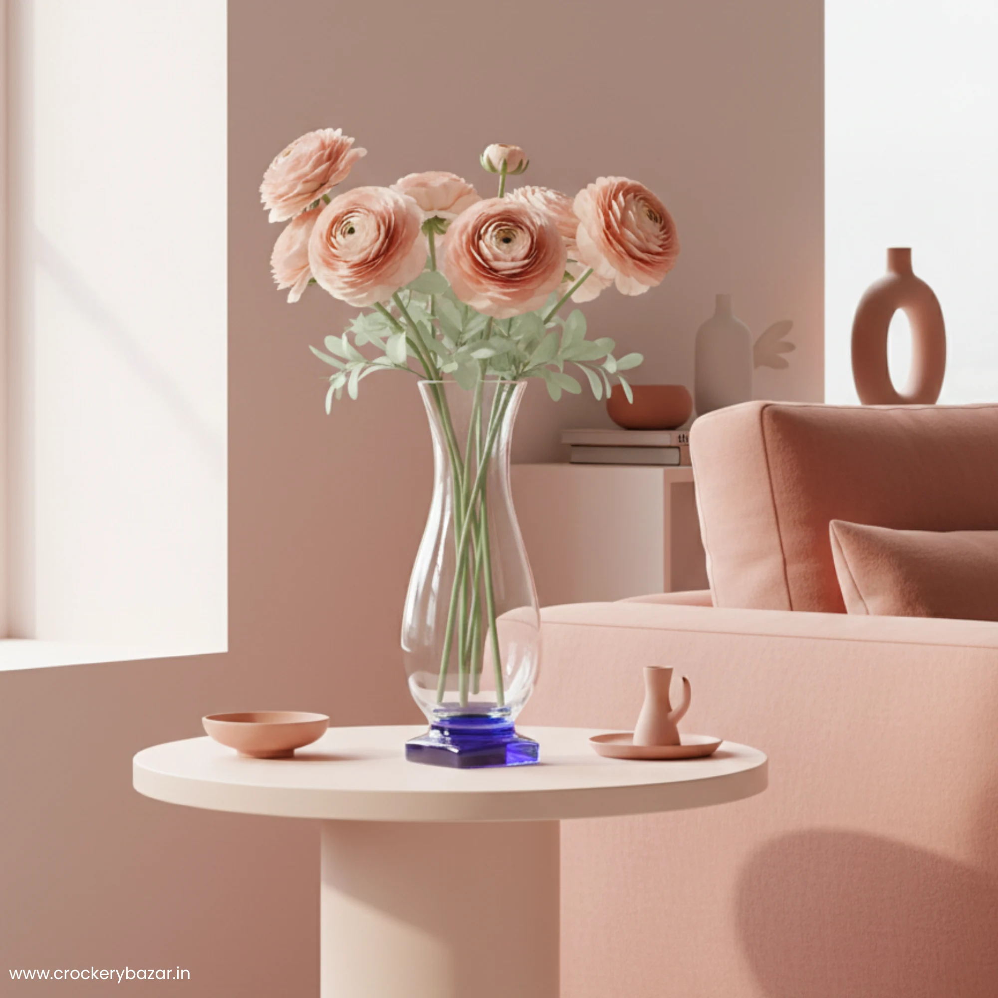 Bormioli Rocco Isbisco glass vase for living room on a modern center table