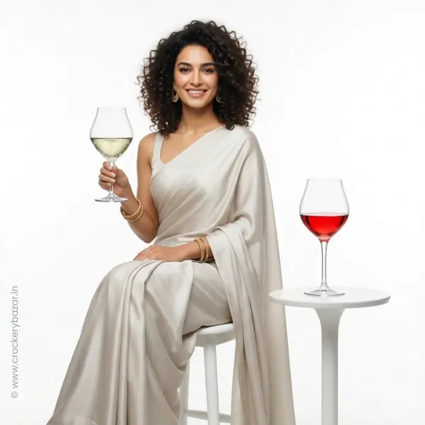 Premium wine glasses Bormioli Rocco Inalto Arte 225ml held by woman in saree
