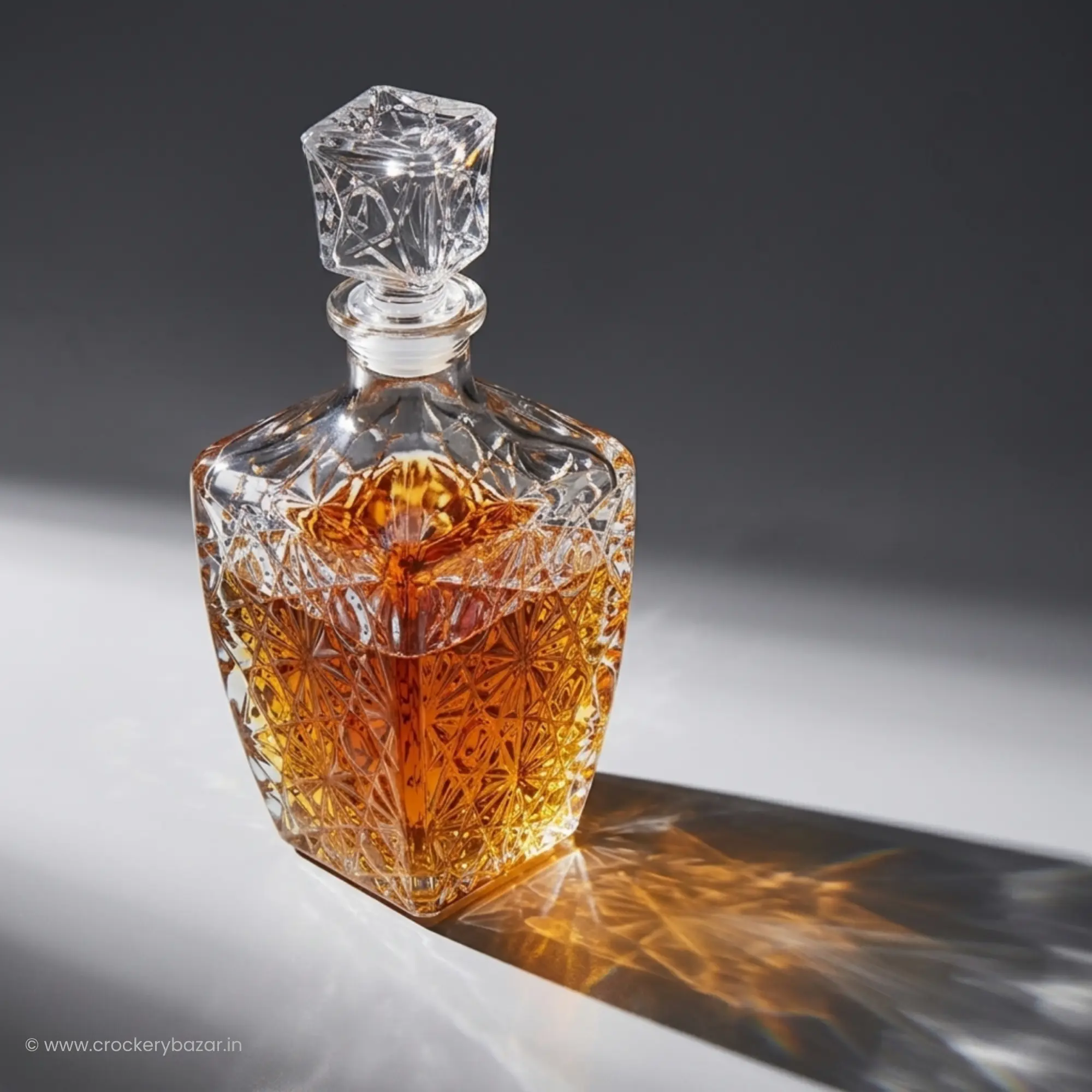 Bormioli Rocco Dedalo premium whiskey decanter with whiskey in lifestyle setting