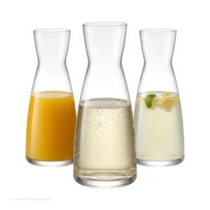 glass carafe by Bormioli Rocco Ypsilon 1080 ml shown with juice sparkling water and lemonade