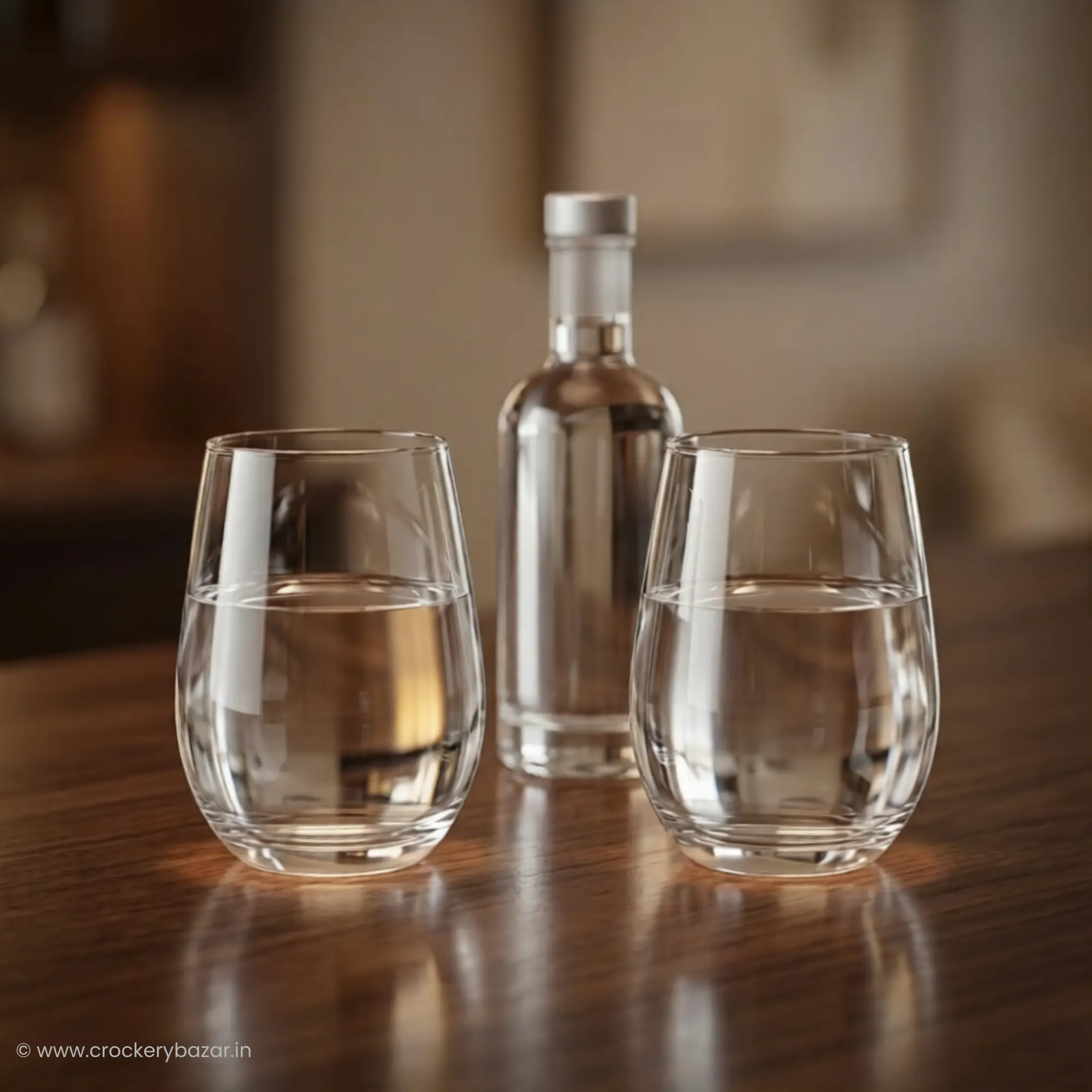 Nadir Figueiredo Dubai 460 ml whiskey glasses with vodka on wooden table and bottle in background