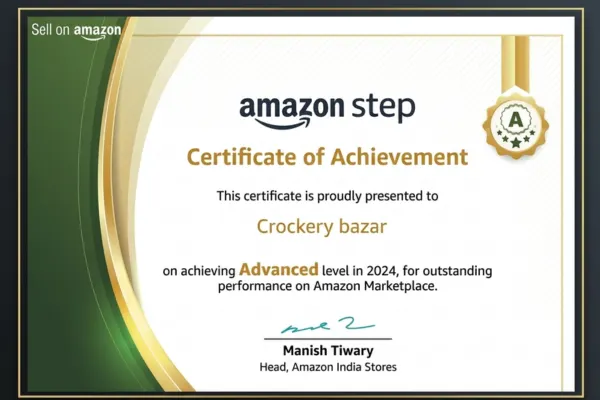 Crockery Bazar awarded Outstanding Performance Award 2024 by Amazon India for premium glassware and drinkware & home decor