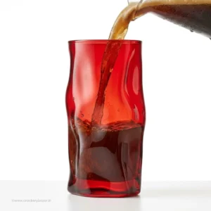 Closeup of Bormioli Rocco Sorgente 450 ml red cooler glasses set for beer iced tea juice and cold drinks