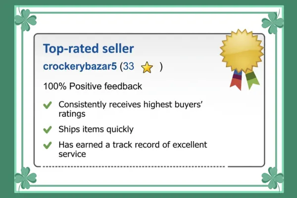 Crockery Bazar eBay India Top Rated Seller badge with 100% positive feedback for glassware and drinkware