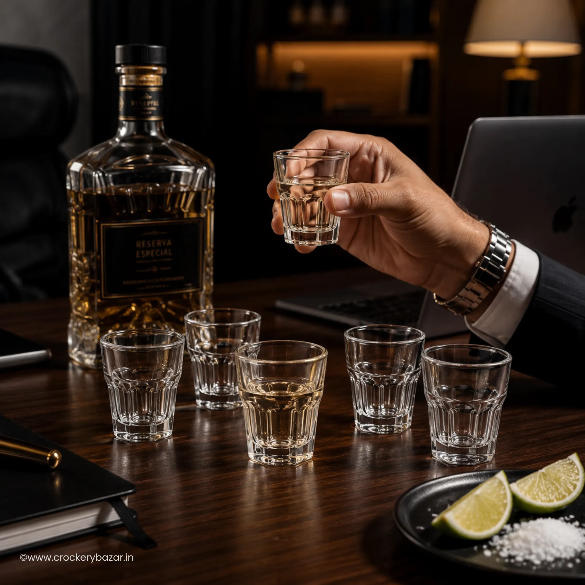 Premium tequila shot glasses for party serving and modern bar setup