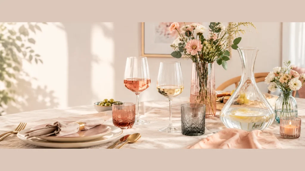 Elegant glassware and home décor lifestyle setting featured in The Crockery Bazar Journal