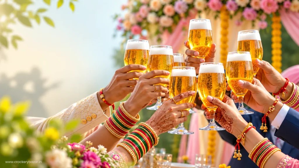 Friends raising premium beer glasses in celebration, showcasing a thoughtful gift idea for beer enthusiasts