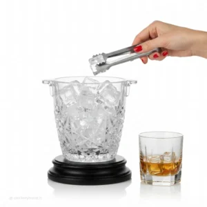 Glass Ice Bucket For Home Bar by Bormioli Rocco Dedalo 900ML with stainless steel serving tongs made in Italy