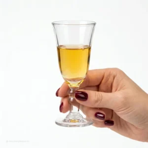 Unique shot glasses held in hand showing the elegant Nadir Figueiredo Dama 35 ml stemmed design