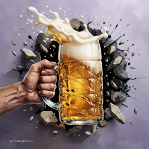 Ober Glass Diamond beer mug 1 litre with frothy lager showcasing its unique diamond-cut design and sturdy handle