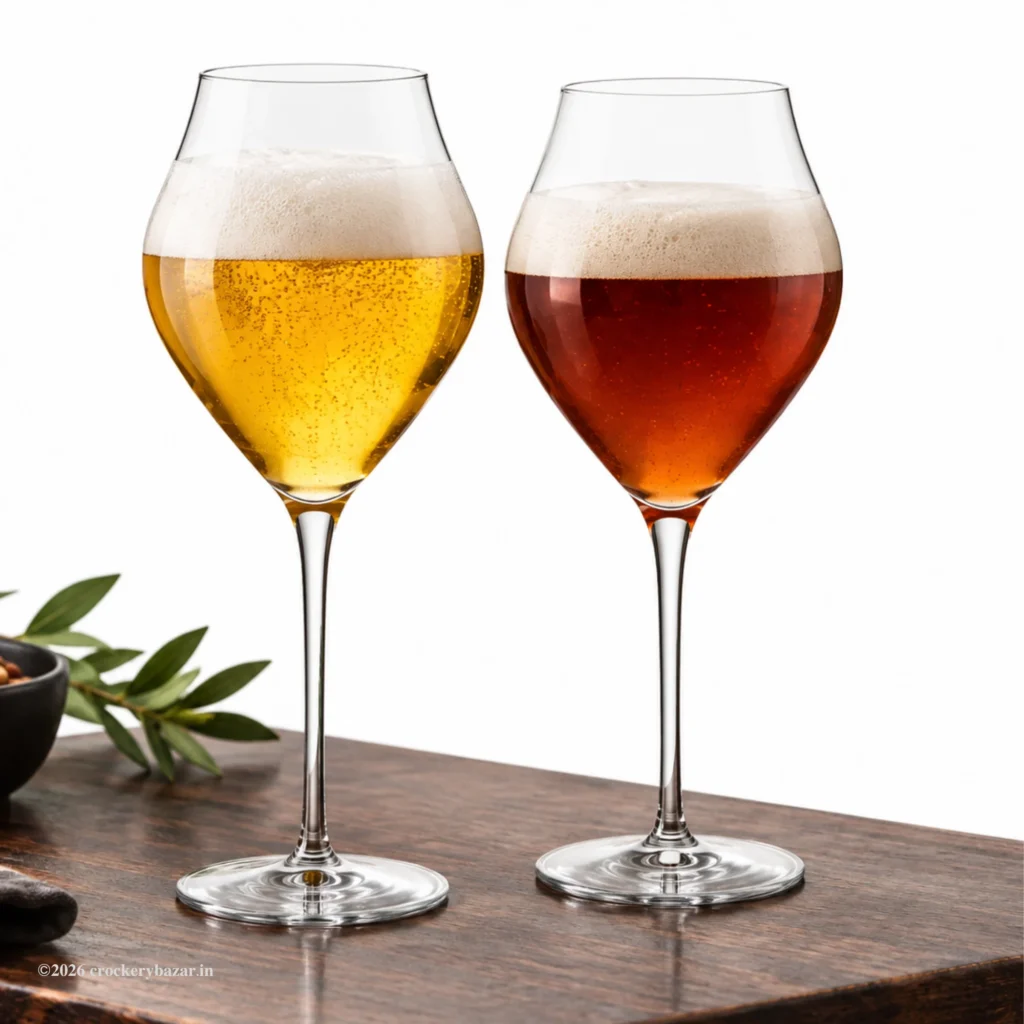 Bormioli Rocco Inalto Arte beer glasses 570ml set of 2 with lager and brown ale