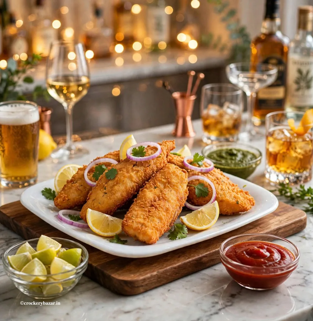 homemade recipes series article image as showing Fish Amritsari Punjabi fish pakora served on Bormioli Rocco Parma Opal dinner plate