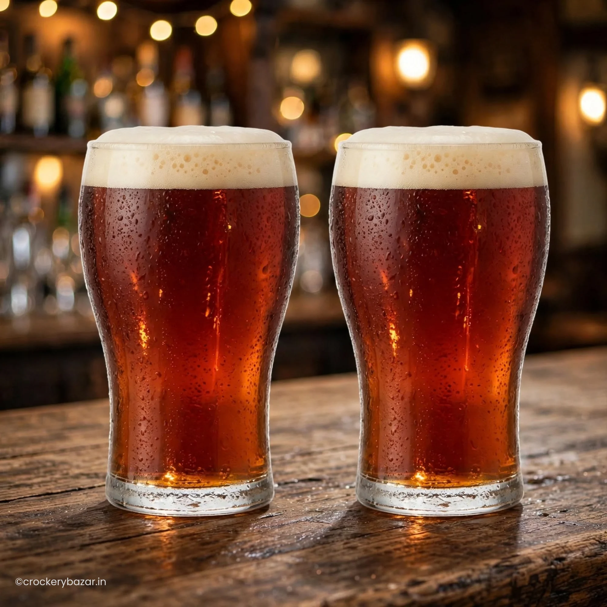 Showcase of unique beer glasses featuring the luminarc Washington model on a bar counter